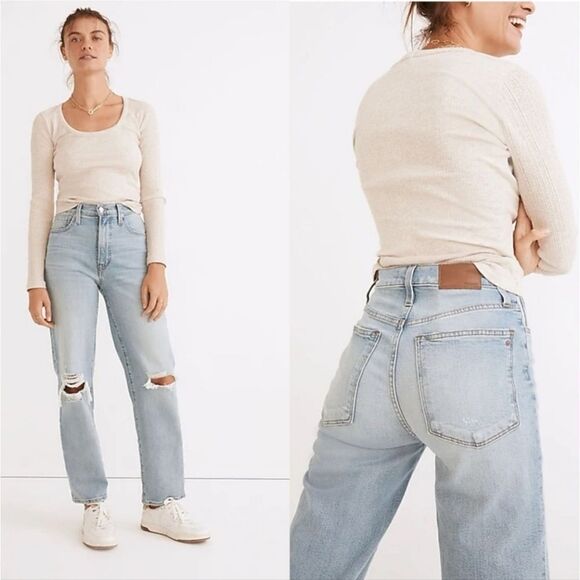 Madewell Perfect Vintage Straight Leg Distressed Jeans Danby Rip Knee Edition 27 - Picture 1 of 10